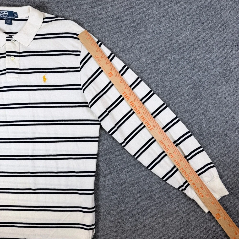 Vintage Polo Ralph Lauren Rugby Shirt Mens XL White Black Striped Pony 90s